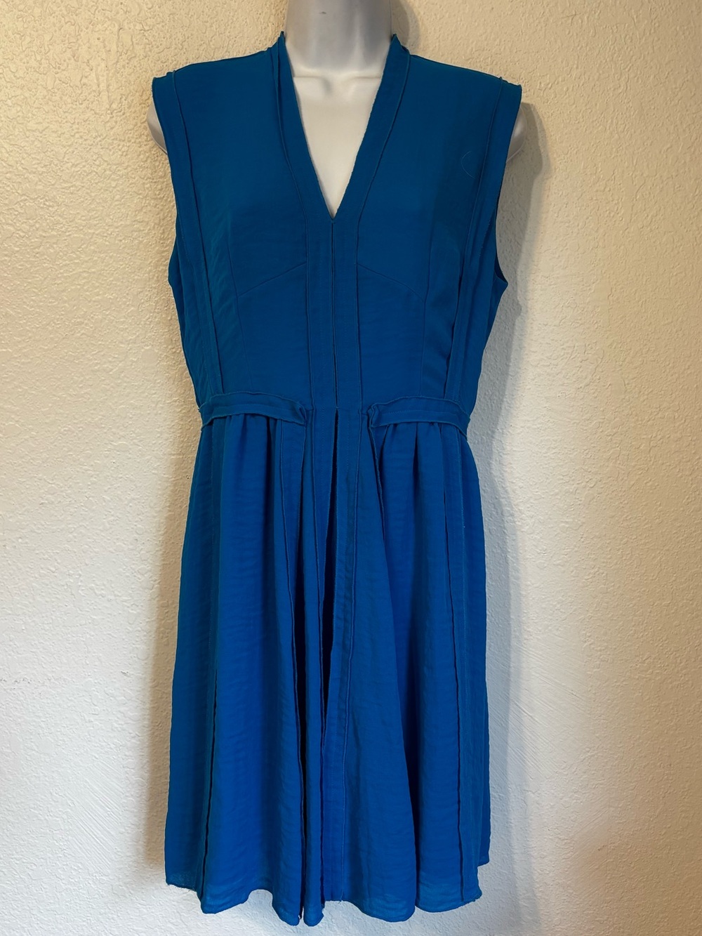 Rebecca Taylor Electric Blue Sleeveless Pleated V Neck Dress Size 8